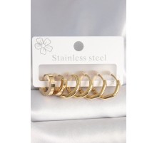 316L Çelik Gold Renk Geometrik Halka Model Kadın Küpe Seti - TJ-BKP10391