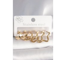 316L Çelik Gold Renk Yıldız Halka Model Kadın Küpe Seti - TJ-BKP10392