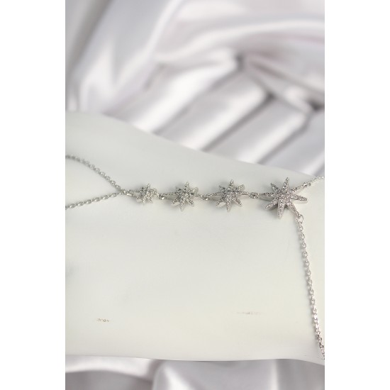 Pirinç Gümüş Renk Zirkon Taşlı Kutup Yıldızı Model Kadın Şahmeran - TJ-SN612