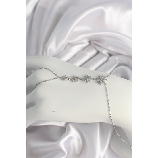 Pirinç Gümüş Renk Zirkon Taşlı Kutup Yıldızı Model Kadın Şahmeran - TJ-SN612