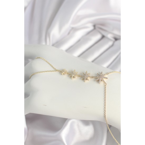 Pirinç Gold Renk Zirkon Taşlı Kutup Yıldız Model Kadın Şahmeran - TJ-SN613