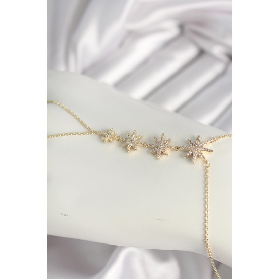 Pirinç Gold Renk Zirkon Taşlı Kutup Yıldız Model Kadın Şahmeran - TJ-SN613