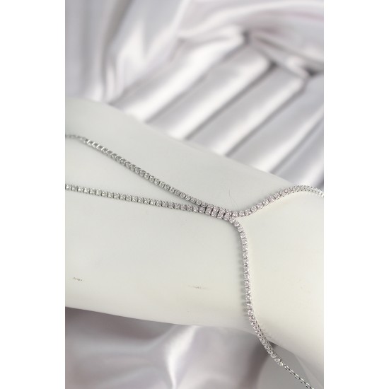 Pirinç Gümüş Renk Su Yolu Zirkon Taşlı Kadın Şahmeran - TJ-SN614