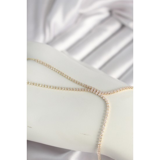 Pirinç Gold Renk Zirkon Taşlı Su Yolu Zirkon Taşlı Kadın Şahmeran - TJ-SN615