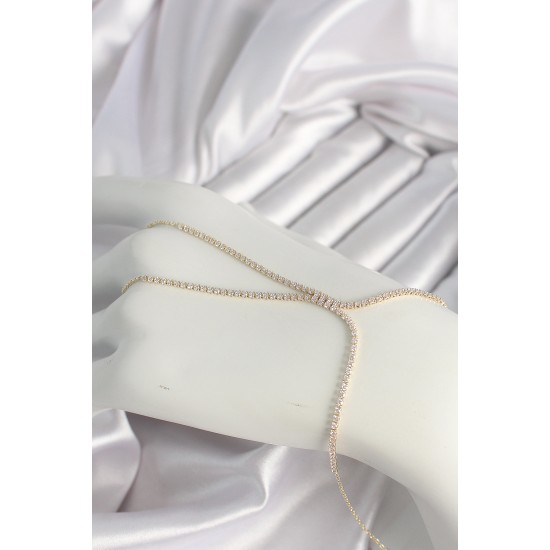 Pirinç Gold Renk Zirkon Taşlı Su Yolu Zirkon Taşlı Kadın Şahmeran - TJ-SN615