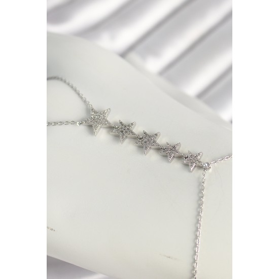 Pirinç Gümüş Renk Zirkon Taşlı Yıldız Model Kadın Şahmeran - TJ-SN616