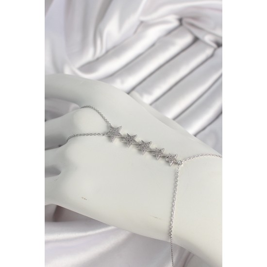 Pirinç Gümüş Renk Zirkon Taşlı Yıldız Model Kadın Şahmeran - TJ-SN616