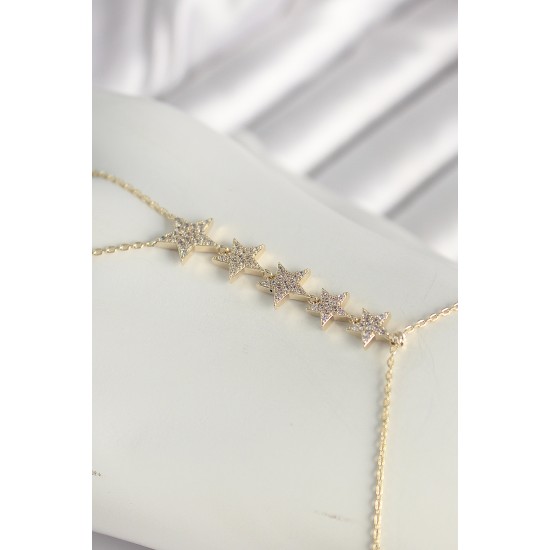 Pirinç Gold Renk Zirkon Taşlı Yıldız Model Kadın Şahmeran - TJ-SN617