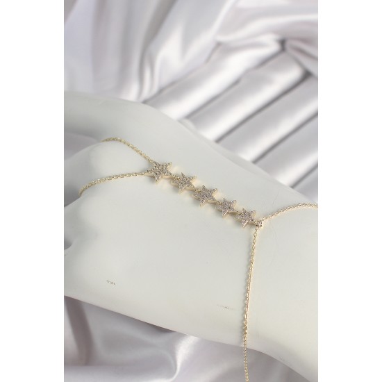 Pirinç Gold Renk Zirkon Taşlı Yıldız Model Kadın Şahmeran - TJ-SN617