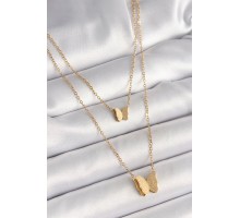 316L Çelik Gold Renk 2'Li Simli Kelebek Model Kadın Kolye - TJ-BKO9928