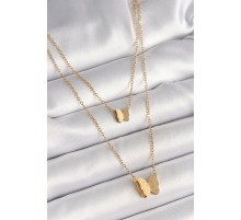 316L Çelik Gold Renk 2'Li Simli Kelebek Model Kadın Kolye TJ-BKO9928