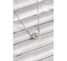 316L Çelik Gümüş Renk Zirkon Taşlı Hilal Kalp Model Kadın Kolye - TJ-BKO9929