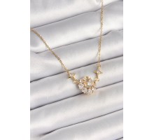 316L Çelik Gold Renk Zirkon Taşlı Hilal Kalp Model Kadın Kolye - TJ-BKO9931