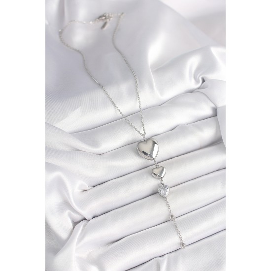 316L Çelik Gümüş Renk Sallantı Kalp Model Zirkon Taş Detay Kadın Kolye - TJ-BKO9933