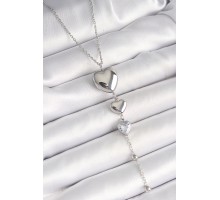 316L Çelik Gümüş Renk Sallantı Kalp Model Zirkon Taş Detay Kadın Kolye - TJ-BKO9933