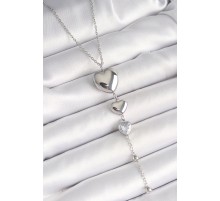 316L Çelik Gümüş Renk Sallantı Kalp Model Zirkon Taş Detay Kadın Kolye - TJ-BKO9933