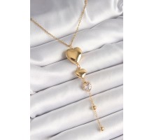 316L Çelik Gold Renk Sallantı Kalp Model Zirkon Taş Detaylı Kadın Kolye - TJ-BKO9934