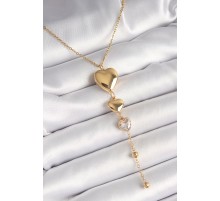 316L Çelik Gold Renk Sallantı Kalp Model Zirkon Taş Detaylı Kadın Kolye - TJ-BKO9934