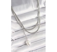 316L Çelik Gümüş Renk İtalyan Zincir Model Sallantı İnci Figür Kadın Kolye - TJ-BKO9935