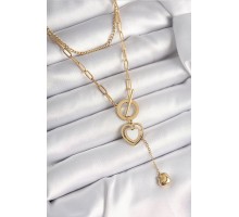 316L Çelik Gold Renk 2'Li Zincir Model Sallantı Detay Kadın Kolye - TJ-BKO9936