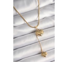 316L Çelik Gold Renk Tüp Zincir Model 3D Sallantı Kalp Model Kadın Kolye - TJ-BKO9937