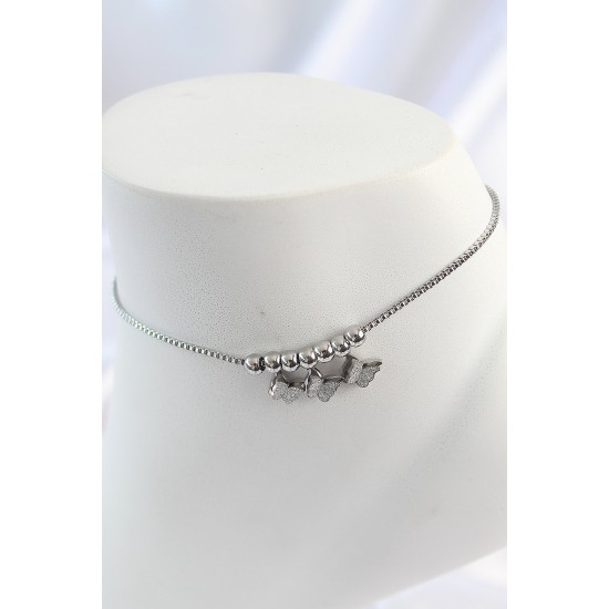 316L Çelik Gold Renk Minimal Kalp Model Renkli Zirkon Taşlı Halhal - TJ-HH1630