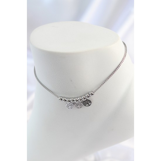 316L Çelik Gümüş Renk Minimal Kalp Model Renkli Zirkon Taşlı Halhal - TJ-HH1631