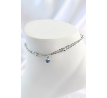 316L Çelik Gümüş Renk 2'Li Zincir Model Nazar Boncuk Figür Kadın Halhal - TJ-HH1638