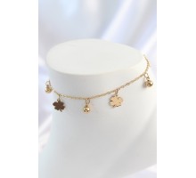 316L Çelik Gold Renk Sallantı Topçuk Yonca Model Kadın Halhal - TJ-HH1639