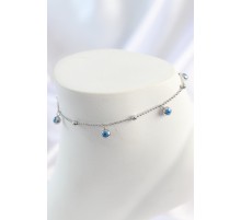 316L Çelik Gümüş Renk Sallantı Nazar Boncuk Figür Topçuk Detay Kadın Halhal - TJ-HH1644