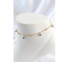 316L Çelik Gold Renk Sallantı Nazar Boncuk Figür Topçuk Detay Kadın Halhal - TJ-HH1645