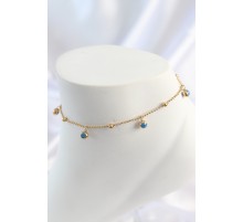 316L Çelik Gold Renk Sallantı Nazar Boncuk Figür Topçuk Detay Kadın Halhal - TJ-HH1645