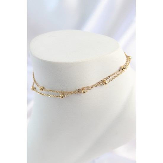 316L Çelik Gold Renk 2'Li Topçuk Zincir Model Kadın Halhal - TJ-HH1647