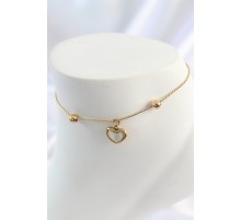 316L Çelik Gold Renk Sallantı Mineli Kalp Figür Topçuk Detay Kadın Halhal - TJ-HH1649