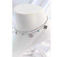 316L Çelik Gümüş Renk 2'Li Zincir Rüya Kapanı Figür Mavi Taş Detay Kadın Halhal - TJ-HH1650