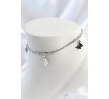 316L Çelik Gümüş Renk 2'Li İtalyan Zincir Model Sallantı Kelebek Figür Kadın Halhal - TJ-HH1652