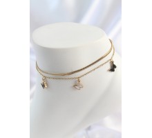 316L Çelik Gold Renk 2'Li İalyan Zincir Model Sallantı Kelebek Model Kadın Halhal - TJ-HH1653