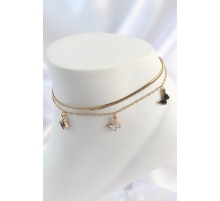 316L Çelik Gold Renk 2'Li İalyan Zincir Model Sallantı Kelebek Model Kadın Halhal - TJ-HH1653