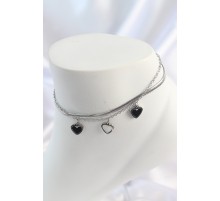 316L Çelik Gümüş Renk 2'Li İtalyan Zincir Model Sallantı Kalp Model Kadın Halhal - TJ-HH1654