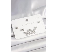 925 Ayar Gümüş Çivi Pirinç Gümüş Renk Zirkon Taşlı Kelebek Model Kadın Küpe Seti - TJ-BKP10394