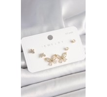 925 Ayar Çivi Gümüş Pirinç Gold Renk Zirkon Taşlı Kelebek Model Kadın Küpe Seti - TJ-BKP10395