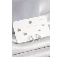 925 Ayar Gümüş Çivi Pirinç Gümüş Renk Zirkon Taşlı Yıldız Model Kadın Küpe Seti - TJ-BKP10396