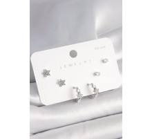925 Ayar Gümüş Çivi Pirinç Gümüş Renk Zirkon Taşlı Yıldız Model Kadın Küpe Seti - TJ-BKP10396