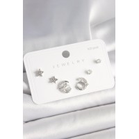 925 Ayar Gümüş Çivi Zirkon Taşlı Hilal Yıldız Model Kadın Küpe Seti TJ-BKP10398