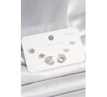 925 Ayar Gümüş Çivi Zirkon Taşlı Hilal Yıldız Model Kadın Küpe Seti - TJ-BKP10398