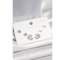 925 Ayar Gümüş Çivi Zirkon Taşlı Hilal Yıldız Model Kadın Küpe Seti - TJ-BKP10398