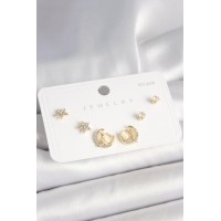 925 Ayar Gümüş Çivi Zirkon Taşlı Hilal Yıldız Model Kadın Küpe Seti TJ-BKP10399