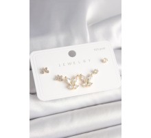 925 Ayar Gümüş Çivi Pirinç Gold Renk Zirkon Taşlı Kelebek Model Kadın Küpe Seti - TJ-BKP10403