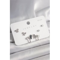 925 Ayar Gümüş Çivi Pirinç Gümüş Renk Zirkon Taşlı Kelebek Model Kadın Küpe Seti TJ-BKP10404