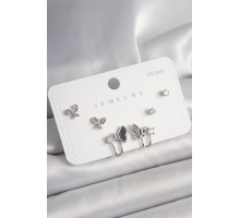 925 Ayar Gümüş Çivi Pirinç Gümüş Renk Zirkon Taşlı Kelebek Model Kadın Küpe Seti - TJ-BKP10404